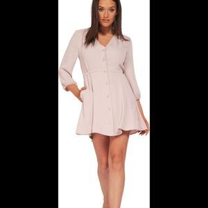 Aritzia Babaton Camille Day Dress Long Sleeve Light Pink Button Front Mini Sz L